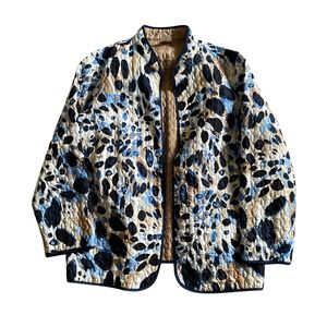 Alfred Dunner Quilted Jacket Womens 16W‎ Abstract Print Blue Beige Coat